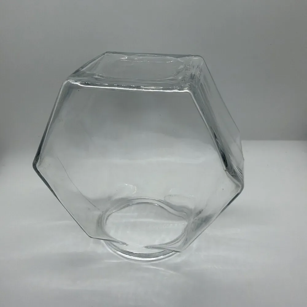 Vintage Hexagon 6 Sided Glass Candy Storage Jar w/ Wooden Lid-Libbey Of Canada